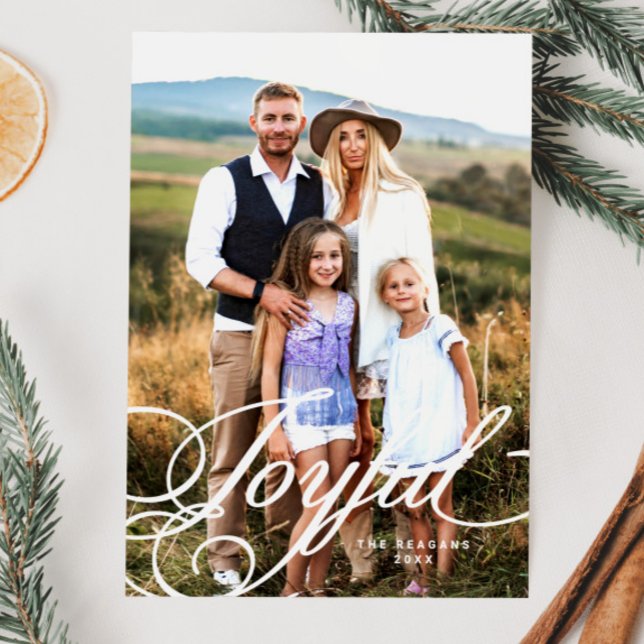 Cartes Pour Fêtes Annuelles Elégant Joyful Calligraphy Photo (Créateur téléchargé)