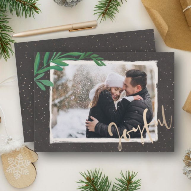 Cartes Pour Fêtes Annuelles Elegant Joyful on Black Christmas Photo (Créateur téléchargé)