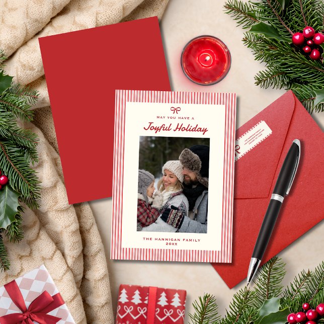 Cartes Pour Fêtes Annuelles Élégant Joyful Script Red Flat Christmas Card (Créateur téléchargé)