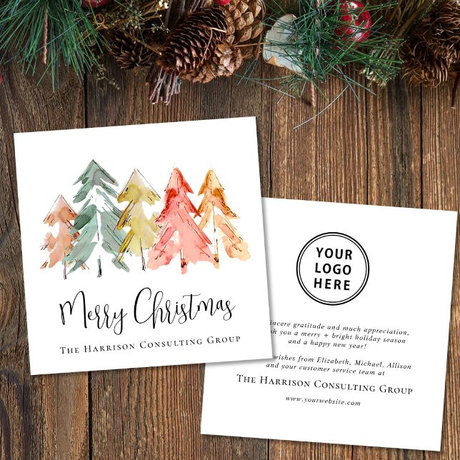 Cartes Pour Fêtes Annuelles Élégant logo d'entreprise Aquarelle Joyeux Noël (Spread the joy of the season and strengthen business relationships with our elegant holiday card)