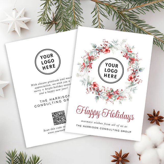 Cartes Pour Fêtes Annuelles Élégant logo d'entreprise QR Code Entreprise Noël (Spread the joy of the season and strengthen business relationships with our elegant holiday card)
