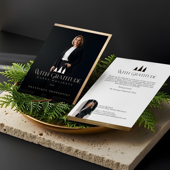 Cartes Pour Fêtes Annuelles Elegant Luxury Real Estate Modern Gold Black Happy (Elegant Luxury Real Estate Modern Gold Black Happy Holiday Card)