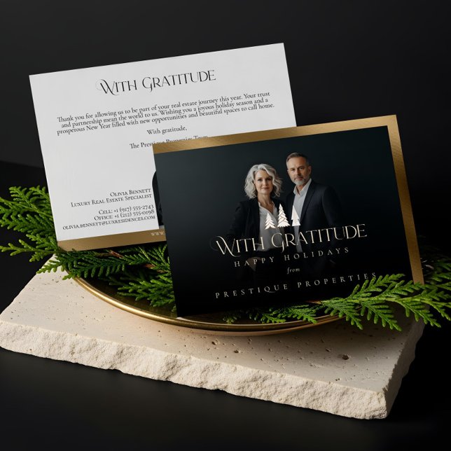 Cartes Pour Fêtes Annuelles Elegant Luxury Real Estate Modern Gold Black Happy (Elegant Luxury Real Estate Modern Gold Black Happy Holiday Card)