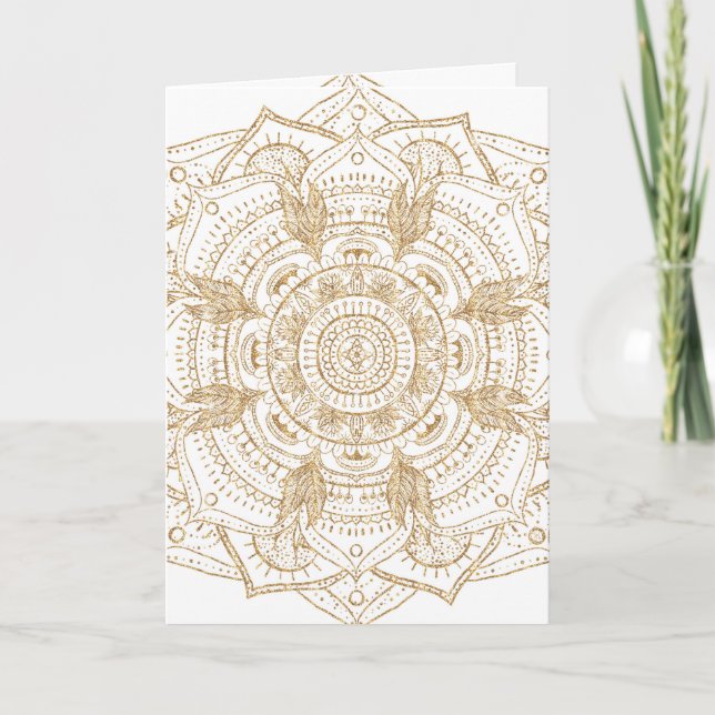 Cartes Pour Fêtes Annuelles Elégant Mandala Blanc & Or Dessiné À La Main (Devant)