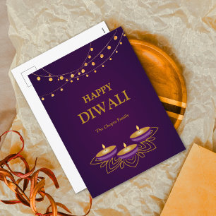 Cartes Pour Fêtes Annuelles Elégant Mandala diyas personnalisé Doré violet Diw