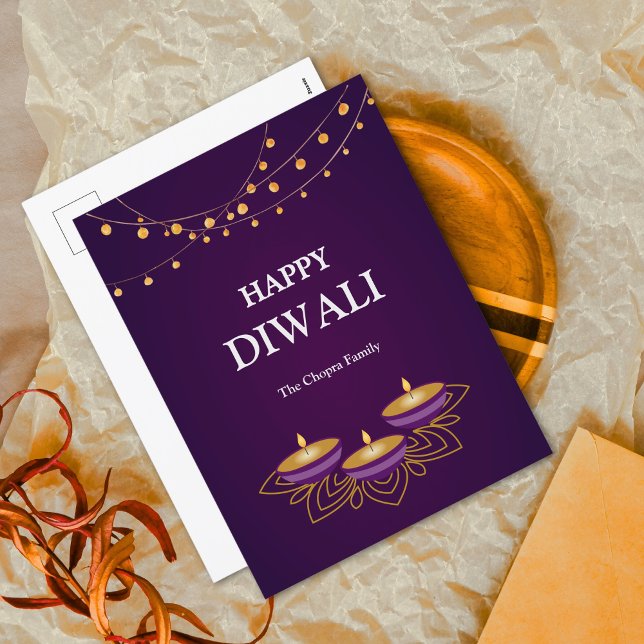 Cartes Pour Fêtes Annuelles Elégant Mandala diyas personnalisé Purple Diwali (Créateur téléchargé)