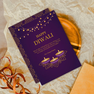 Cartes Pour Fêtes Annuelles Elégant Mandala diyas personnalisé Purple Diwali o