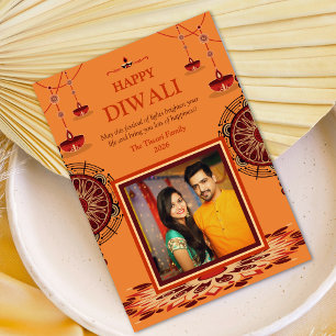 Cartes Pour Fêtes Annuelles Elégant mandala orange Diwali Festival des lumière