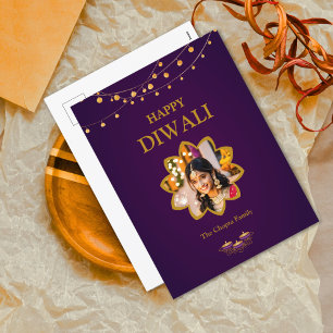 Cartes Pour Fêtes Annuelles Elégant Mandala personnalisé Photo Purple Golden d