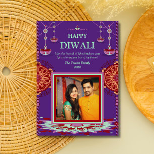 Cartes Pour Fêtes Annuelles Elégant mandala violet Diwali Festival des lumière