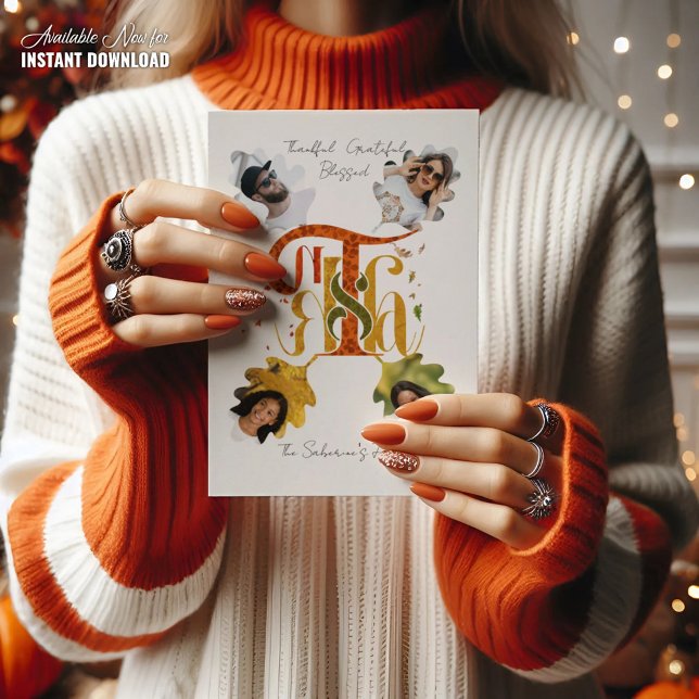 Cartes Pour Fêtes Annuelles Elegant Manuscript Thanks Autumn Foliage Photos  (Créateur téléchargé)