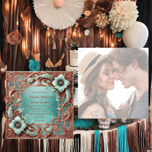 Cartes Pour Fêtes Annuelles Elégant Mariage en cuivre tissé Turquoise Invit