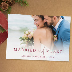 Cartes Pour Fêtes Annuelles Élégant Marié et Joyeux Photo Nouvellement Mariés
