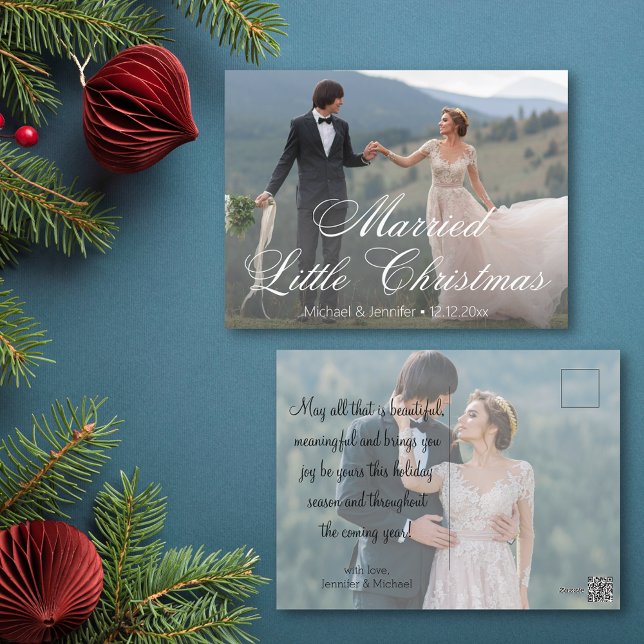 Cartes Pour Fêtes Annuelles élégant marié petit Noël mariage 2 photos (Créateur téléchargé)