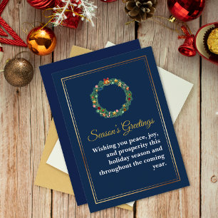 Cartes Pour Fêtes Annuelles Elégant Marine Blue Gold Frame Wreath Professional