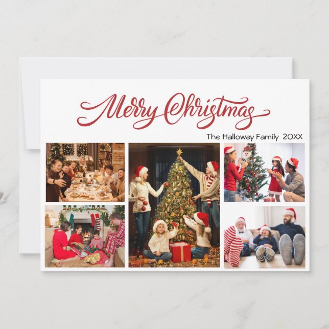 Cartes Pour Fêtes Annuelles Elegant Merry Christmas 5 photos Holiday Card (Devant)