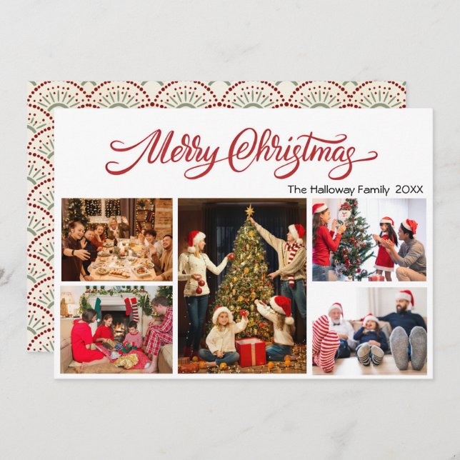 Cartes Pour Fêtes Annuelles Elegant Merry Christmas 5 photos Holiday Card (Devant / Derrière)