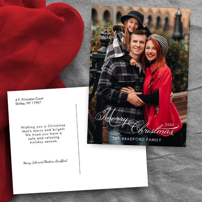 Cartes Pour Fêtes Annuelles Elegant Merry Christmas Calligraphy 1-Photo (Créateur téléchargé)