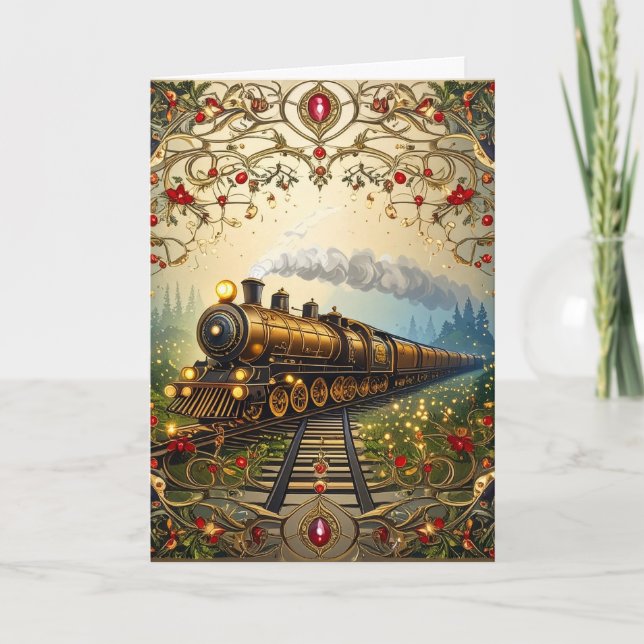 Cartes Pour Fêtes Annuelles Elegant Merry Christmas Victorian Nostalgic Train (Devant)