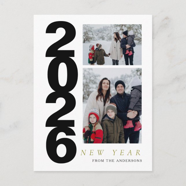 Cartes Pour Fêtes Annuelles Elegant Minimal Happy New Year Family 2 Photo (Devant)