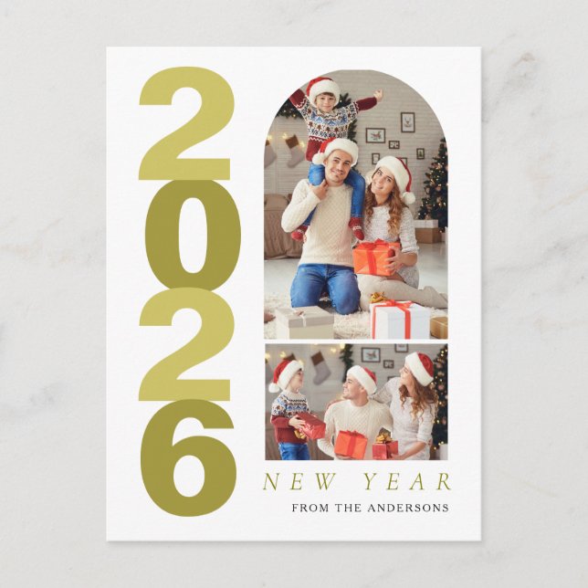 Cartes Pour Fêtes Annuelles Elegant Minimal Happy New Year Family 2 Photo (Devant)
