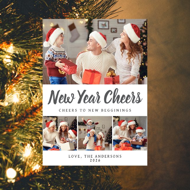 Cartes Pour Fêtes Annuelles Élégant minimal Joyeux Nouvel An Photo de famille (Créateur téléchargé)