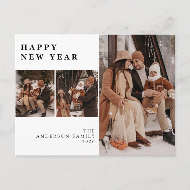 Cartes Pour Fêtes Annuelles Elegant Minimal New Year Cheers Family 3 Photo (Devant)