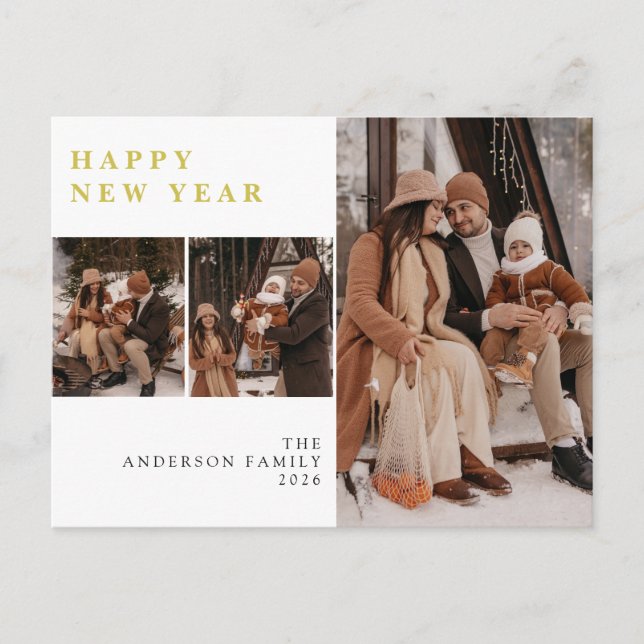 Cartes Pour Fêtes Annuelles Elegant Minimal New Year Cheers Family 3 Photo (Devant)