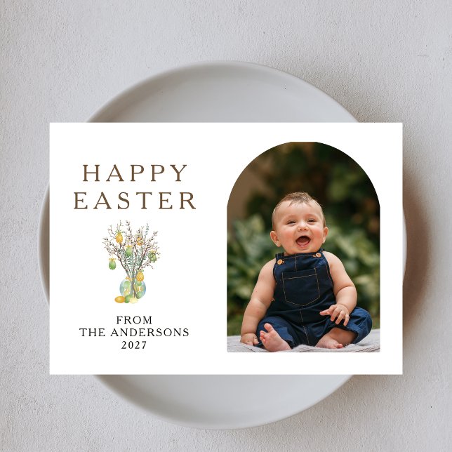Cartes Pour Fêtes Annuelles Elegant Minimalist Easter Egg Branch Photo (Créateur téléchargé)