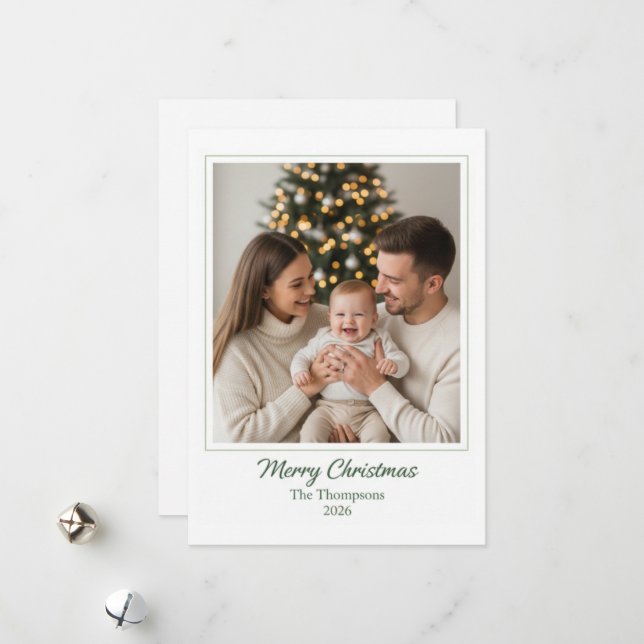 Cartes Pour Fêtes Annuelles Elegant Minimalist Merry Christmas Family Photo (Devant/Arrière en situation)