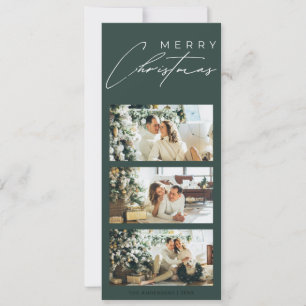 Cartes Pour Fêtes Annuelles Élégant Minimaliste 3 Photo Montage Noël Vert