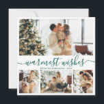 Cartes Pour Fêtes Annuelles Élégant minimaliste 4 photo Collage Noël<br><div class="desc">Élégante calligraphie Minimaliste Vert et Blanc 4 Photo Collage "Wiscis les plus chauds" Script Carte de Noël. Ce modèle festif, mimimaliste, fantasque quatre (4) cartes de vacances photo présente un joli collage photo et dit "Voeux les plus chauds". Le texte est écrit dans une belle main lettré cursive, tourbillonnant swash-tail...</div>