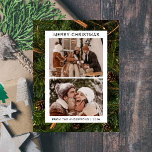 Cartes Pour Fêtes Annuelles Élégant Minimaliste Double Photo Noël