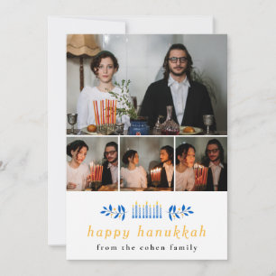 Cartes Pour Fêtes Annuelles Elegant Minimaliste Joyeux Hanukkah Famille 4 Phot