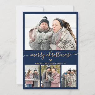 Cartes Pour Fêtes Annuelles Elégant minimaliste or et marine 4 Photo Noël