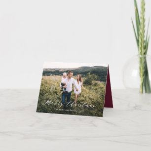 Cartes Pour Fêtes Annuelles Élégant minimum photo Noël script bordeaux Ho