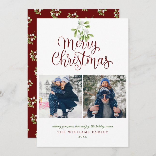 Cartes Pour Fêtes Annuelles Elégant Mistletoe Joyeux Noël 2 Photo (Devant / Derrière)