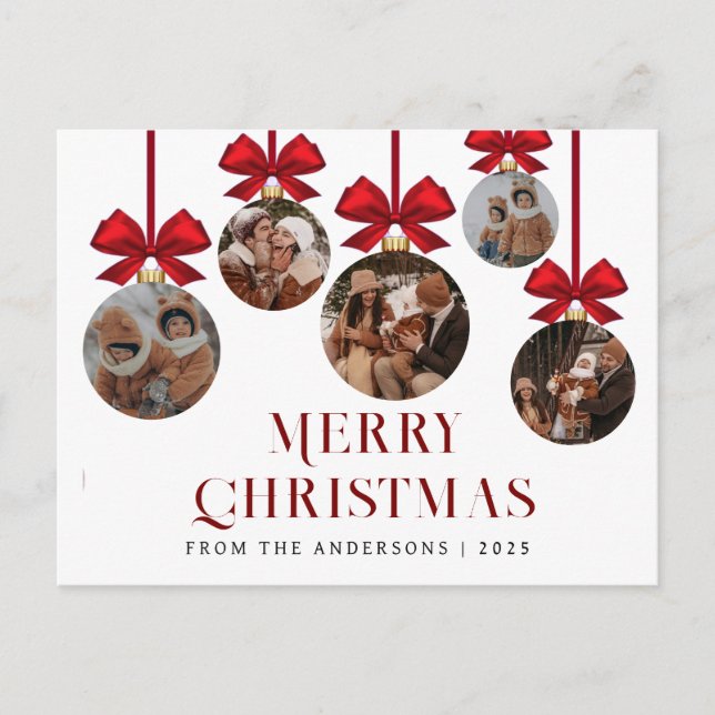 Cartes Pour Fêtes Annuelles Elegant Modern Christmas Family 5 Ornament Photo (Devant)