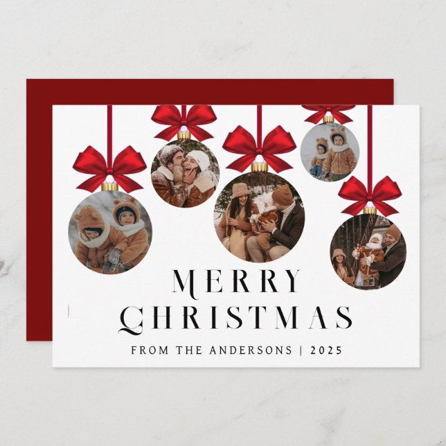 Cartes Pour Fêtes Annuelles Elegant Modern Christmas Family 5 Ornament Photo (Devant / Derrière)