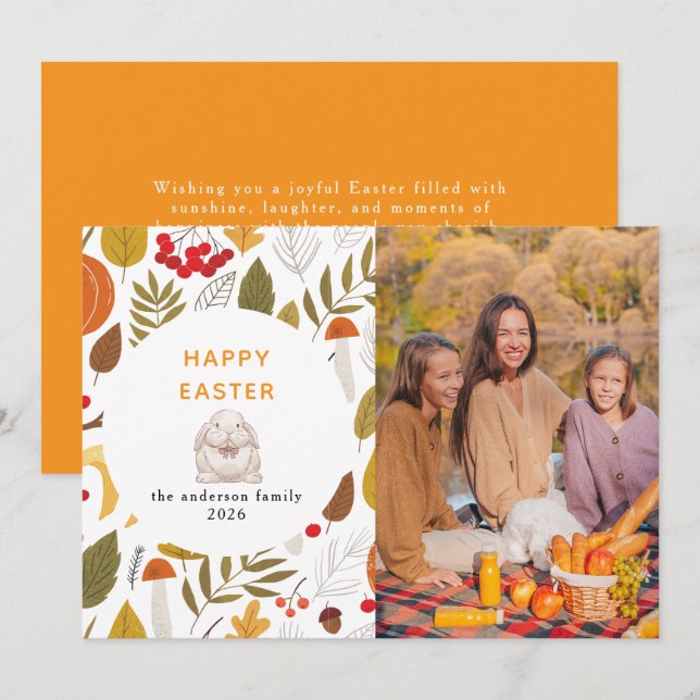 Cartes Pour Fêtes Annuelles Elegant Modern Floral & Eggs Happy Easter Photo (Devant / Derrière)