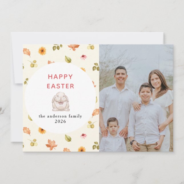 Cartes Pour Fêtes Annuelles Elegant Modern Floral  Happy Easter Family Photo  (Devant)
