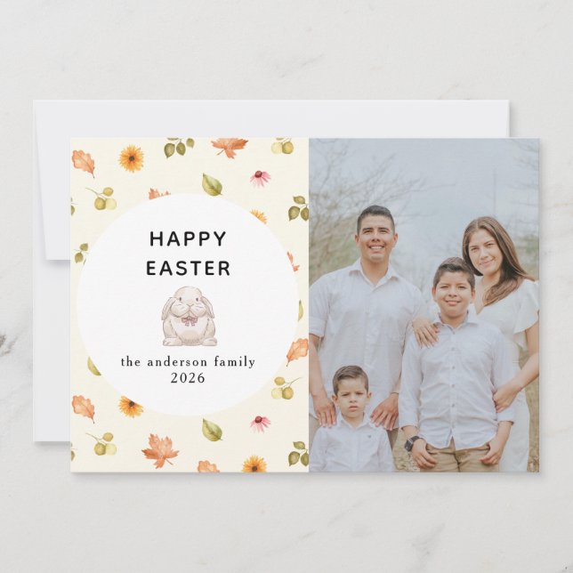 Cartes Pour Fêtes Annuelles Elegant Modern Floral  Happy Easter Family Photo  (Devant)