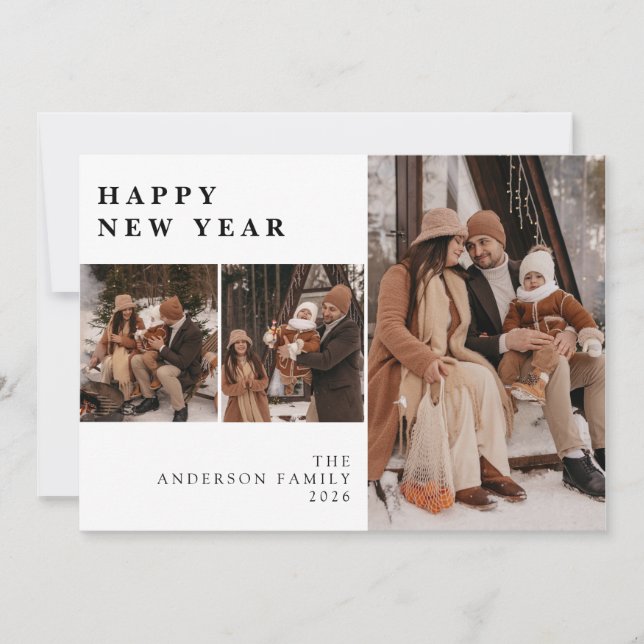 Cartes Pour Fêtes Annuelles Elegant Modern Happy New Year Family 3 Photo  (Devant)