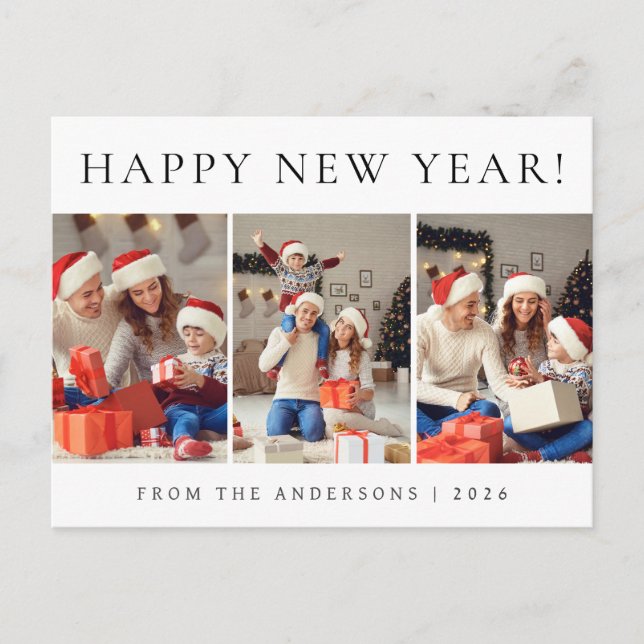 Cartes Pour Fêtes Annuelles Elegant Modern Happy New Year Family Photo (Devant)