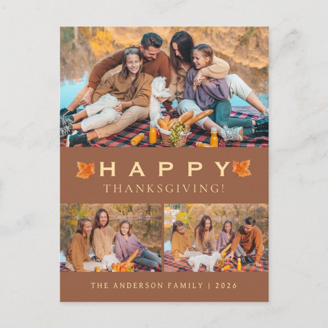 Cartes Pour Fêtes Annuelles Elegant Modern Happy Thanksgiving Autumn 3 Photo (Devant)