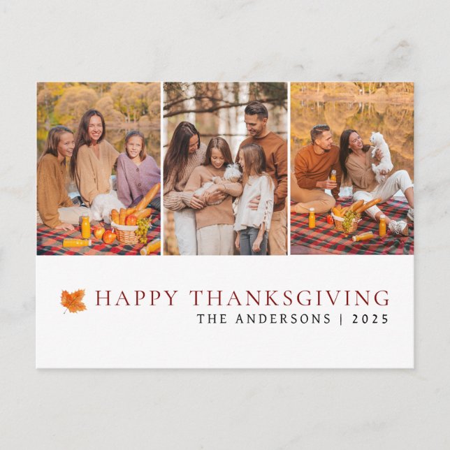 Cartes Pour Fêtes Annuelles Elegant Modern Happy Thanksgiving Autumn 3 Photo (Devant)
