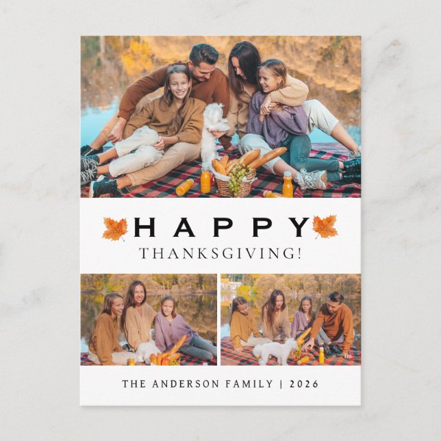 Cartes Pour Fêtes Annuelles Elegant Modern Happy Thanksgiving Autumn 3 Photo (Devant)