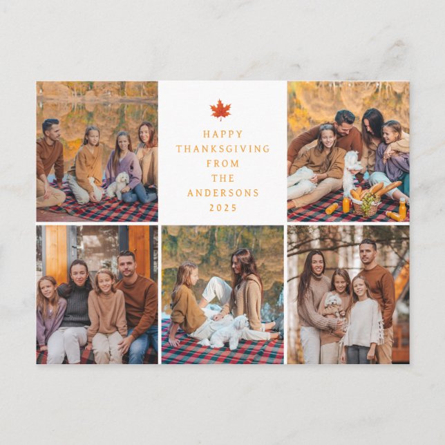 Cartes Pour Fêtes Annuelles Elegant Modern Happy Thanksgiving Autumn 5 Photo (Devant)