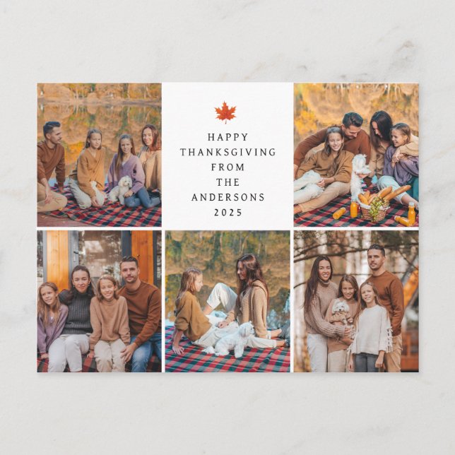 Cartes Pour Fêtes Annuelles Elegant Modern Happy Thanksgiving Autumn 5 Photo (Devant)
