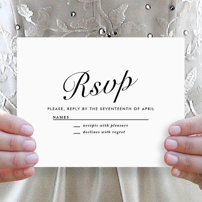 Cartes Pour Fêtes Annuelles Elegant Modern Script Black + White Wedding RSVP (Elegant Modern Script Black + White Wedding RSVP Card)